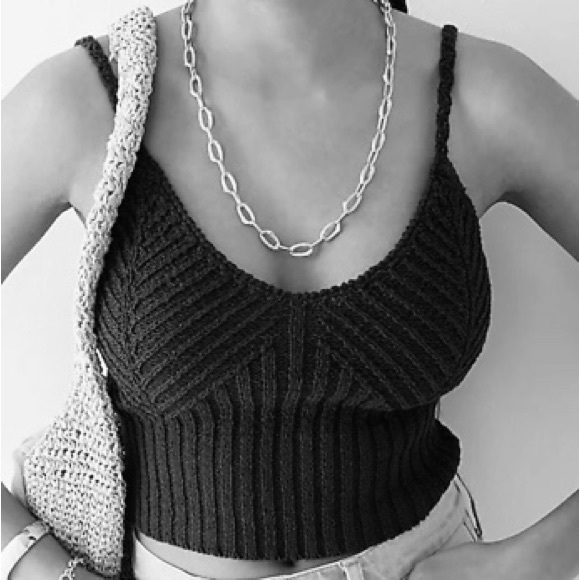 NEW J Crew Knit Tank Tops | Crop Top V Neck Black Bralette - Picture 2 of 6